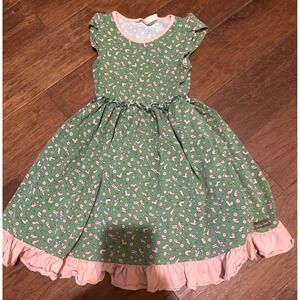 Matilda Jane Green Pink chicken goose duck rabbit Sleeve‎ Dress Girls Size 6